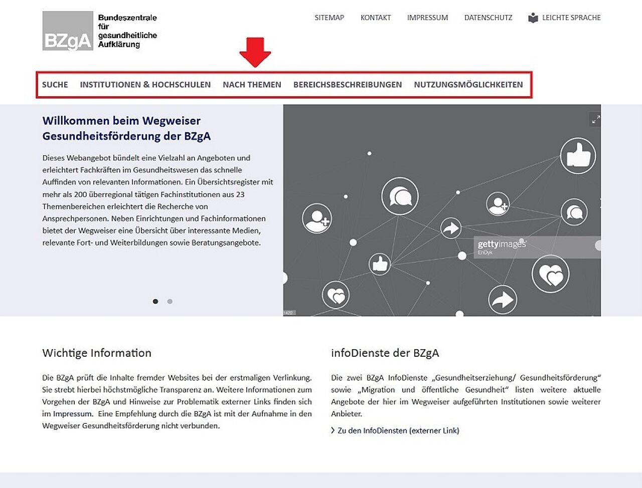 Screenshot www.wegweiser.bzga.de